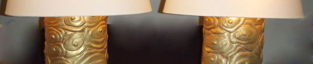 McGuire Furniture Robert Kuo 24k Gold over Repousse Cloud Lamps