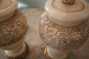 Detail of Italian Carved Alabaster Lamps